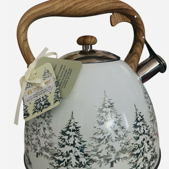 🌲White Green Tree Design Teapot whistling kettle 2,6L Prenium Collection NWT🌲 - Picture 2 of 10